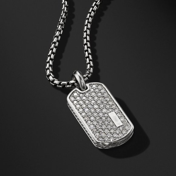 COPY - Mens Dog Tag Necklace Crystal Mens 925 Sterling Silver Titanium FREE SHI… - Picture 2 of 3